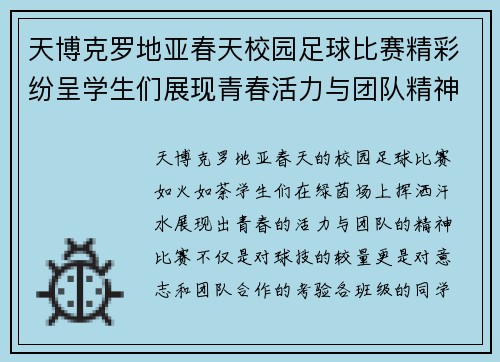 天博克罗地亚春天校园足球比赛精彩纷呈学生们展现青春活力与团队精神