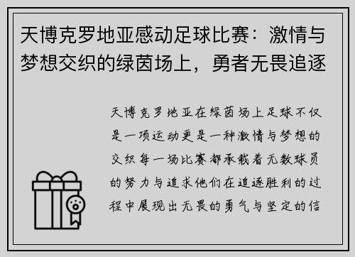 天博克罗地亚感动足球比赛：激情与梦想交织的绿茵场上，勇者无畏追逐胜利的荣耀
