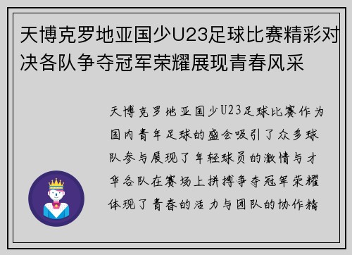 天博克罗地亚国少U23足球比赛精彩对决各队争夺冠军荣耀展现青春风采