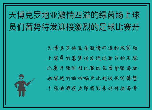 天博克罗地亚激情四溢的绿茵场上球员们蓄势待发迎接激烈的足球比赛开场时刻